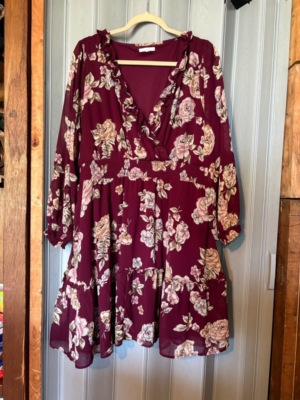 Maurices Deep Burgundy Dress with Floral Print